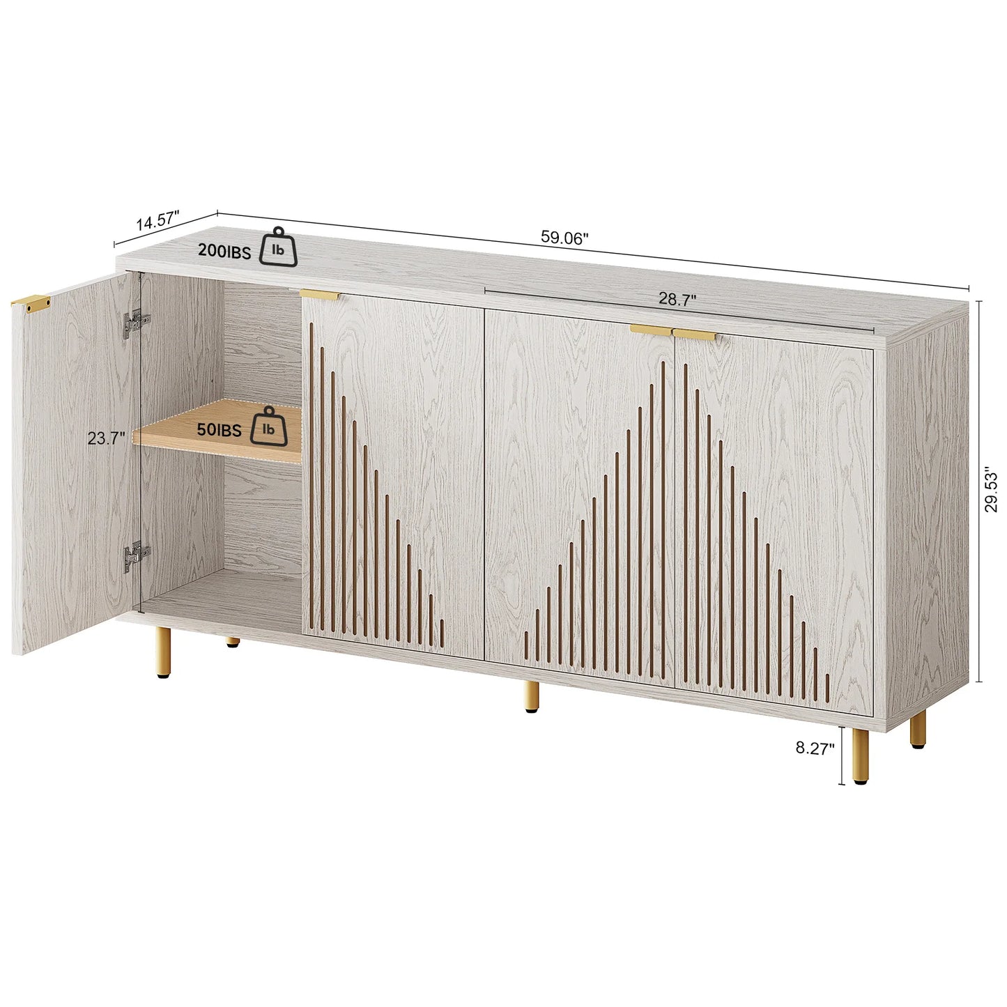 59" Modern Sideboard Buffet Cabinet with Storage,Linear Design Coffee Bar Cabinet with 4 Doors and Adjustable Shelves