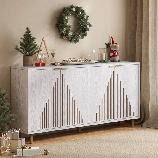 59" Modern Sideboard Buffet Cabinet with Storage,Linear Design Coffee Bar Cabinet with 4 Doors and Adjustable Shelves
