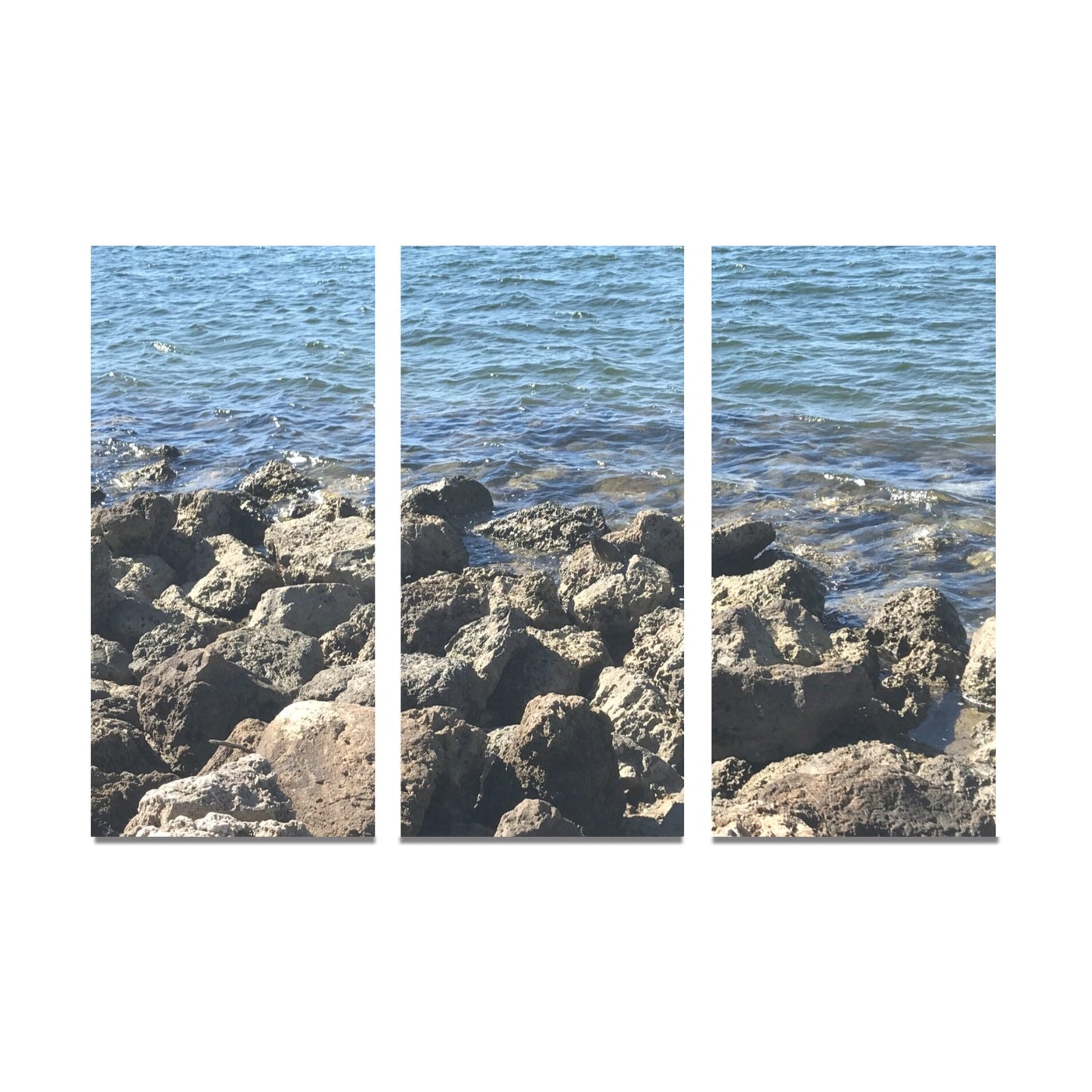 Sea Rocks - Wall Art Framed Canvas Art Prints Set X (3 Pieces) (Made In USA)