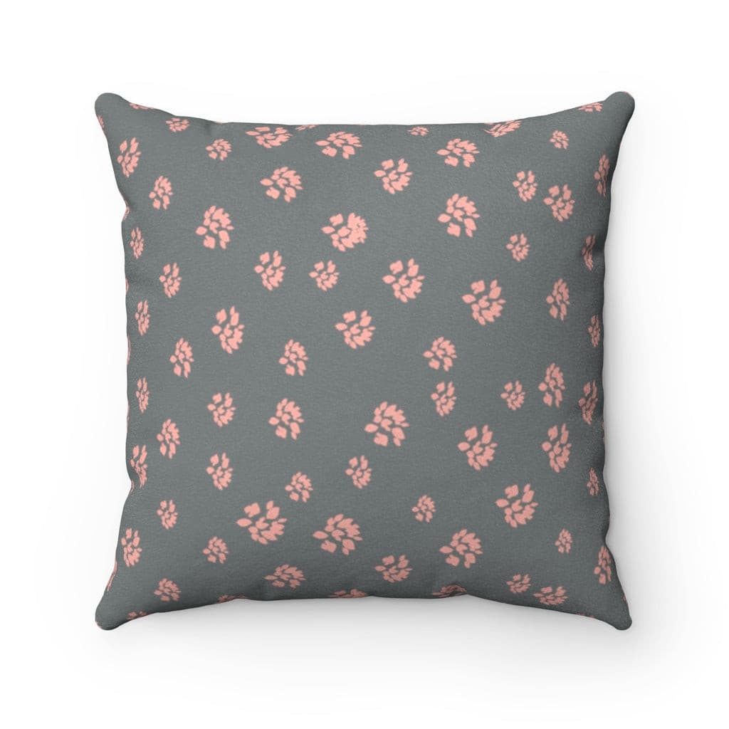 Pink petals on gray Faux Suede Square Pillow