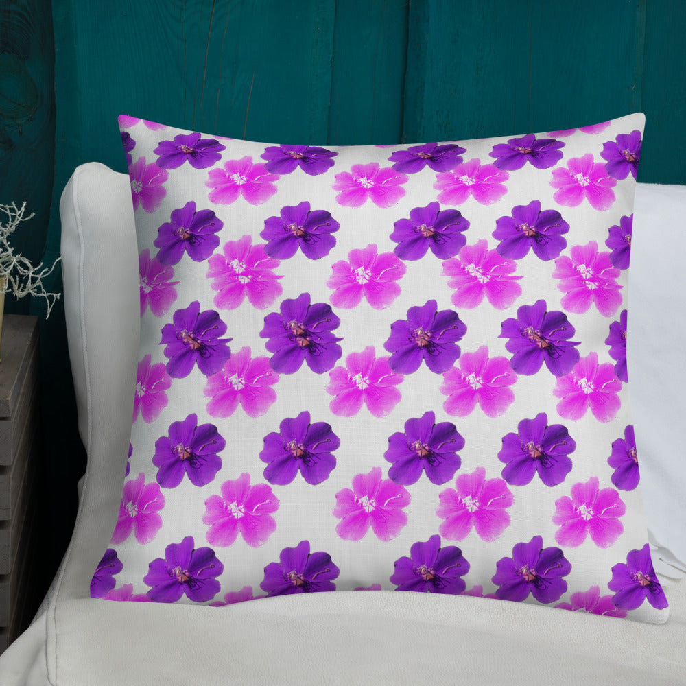 Pink and violet flower pattern premium pillow