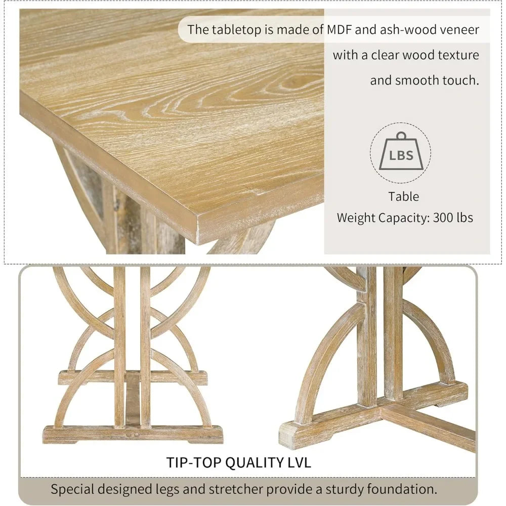 6 Pieces Wood Dining Table Set with Bench, Retro Rectangular Table with Unique Legs and 4 Upholstered Chairs & 1 Bench