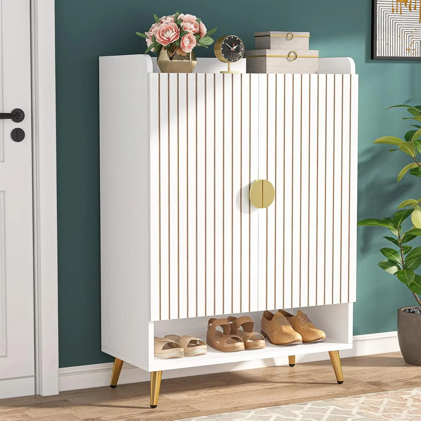 Shoe Cabinet with Doors, 6-Tier Shoe Storage Unit with Adjustable Shelves, Wooden Shoes Rack Shoe Storage Organizer for Entry