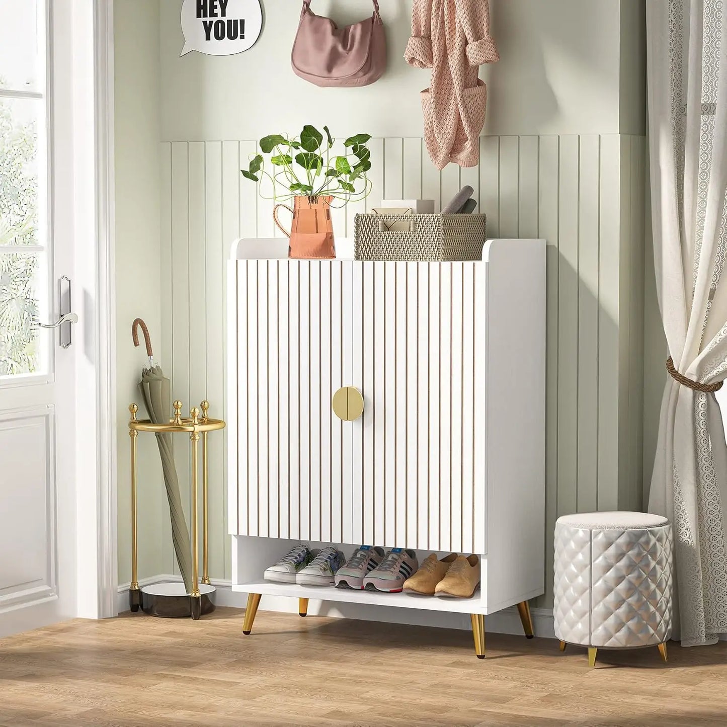 Shoe Cabinet with Doors, 6-Tier Shoe Storage Unit with Adjustable Shelves, Wooden Shoes Rack Shoe Storage Organizer for Entry