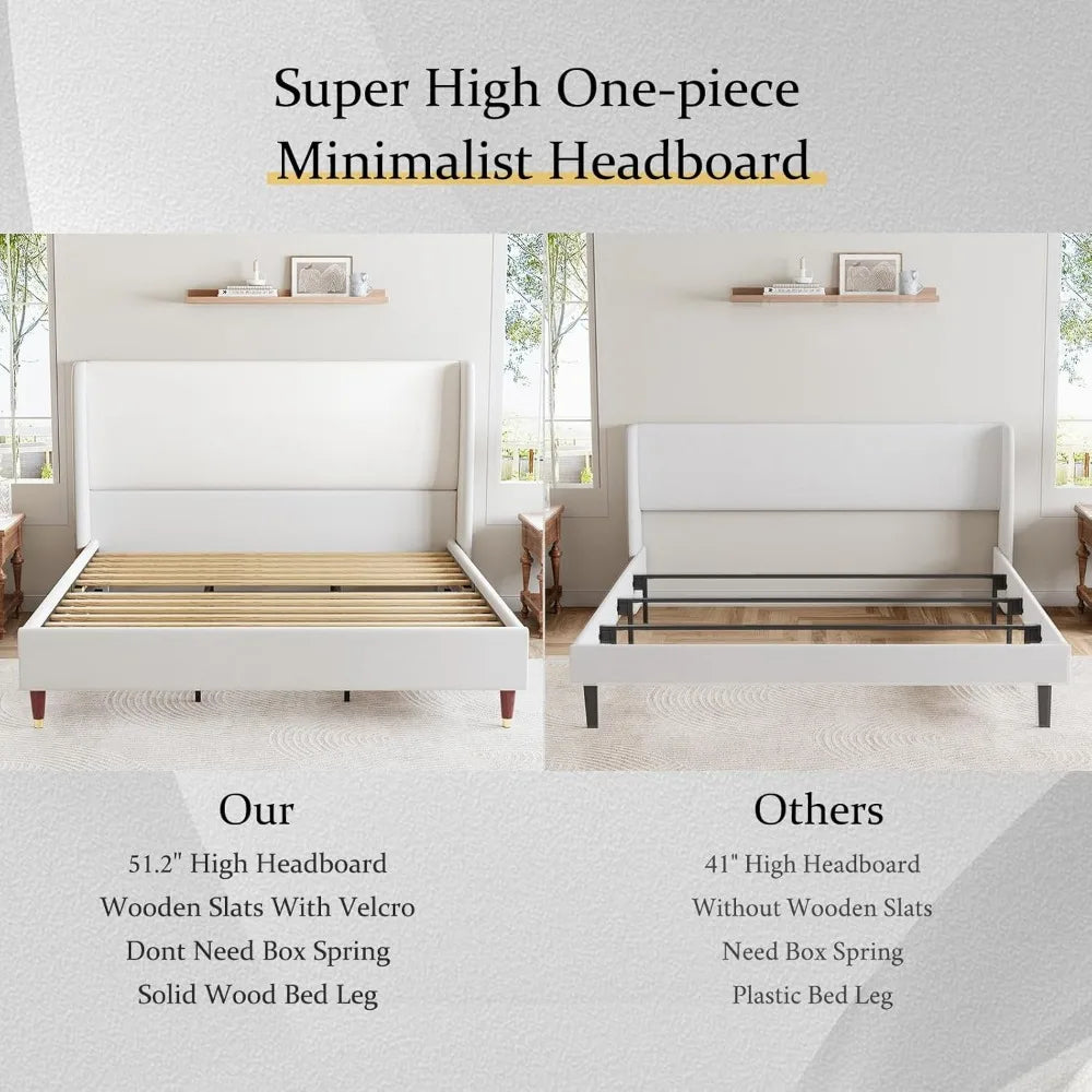 Bed Frame Upholstered Bed Frame and Wingback Headboard/Wood Slat Support/No Box Spring Needed/Easy Assembly