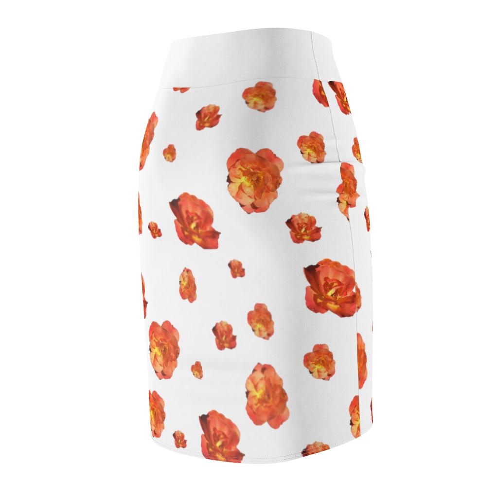 Roses Women's Pencil Skirt - white