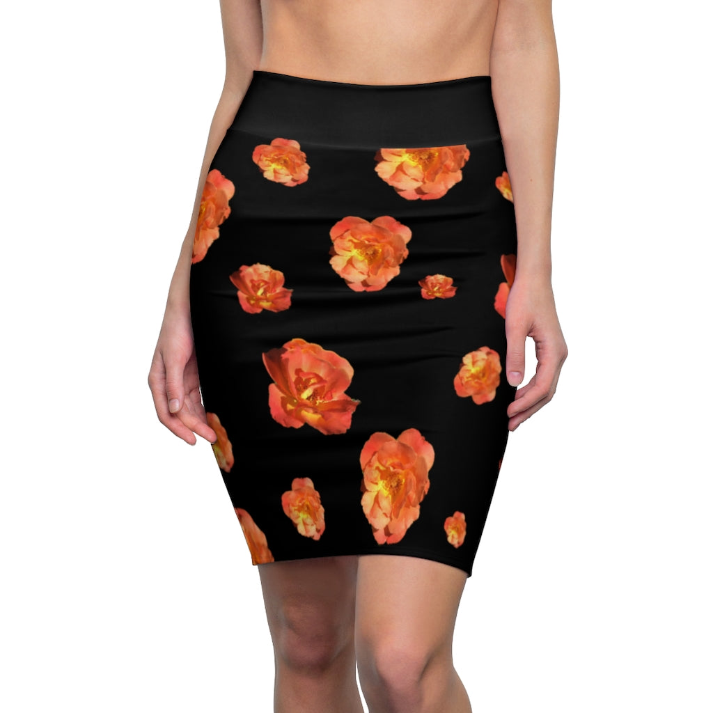 Women's Pencil Skirt - Roses