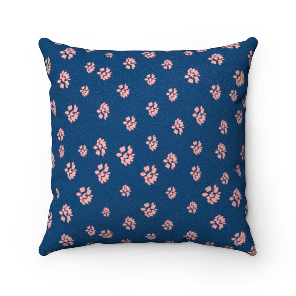 Pink petals on blue Faux Suede Square Pillow