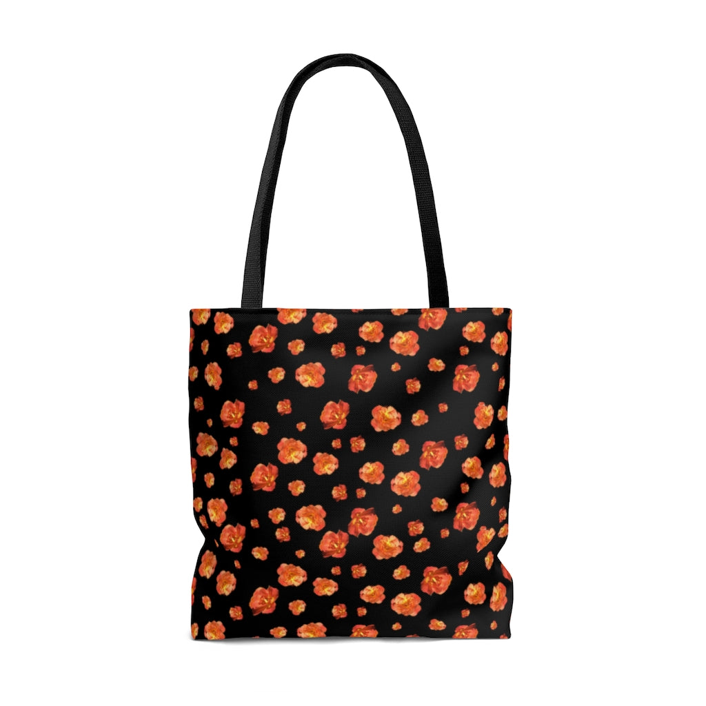 Floral Roses Black Tote Bag