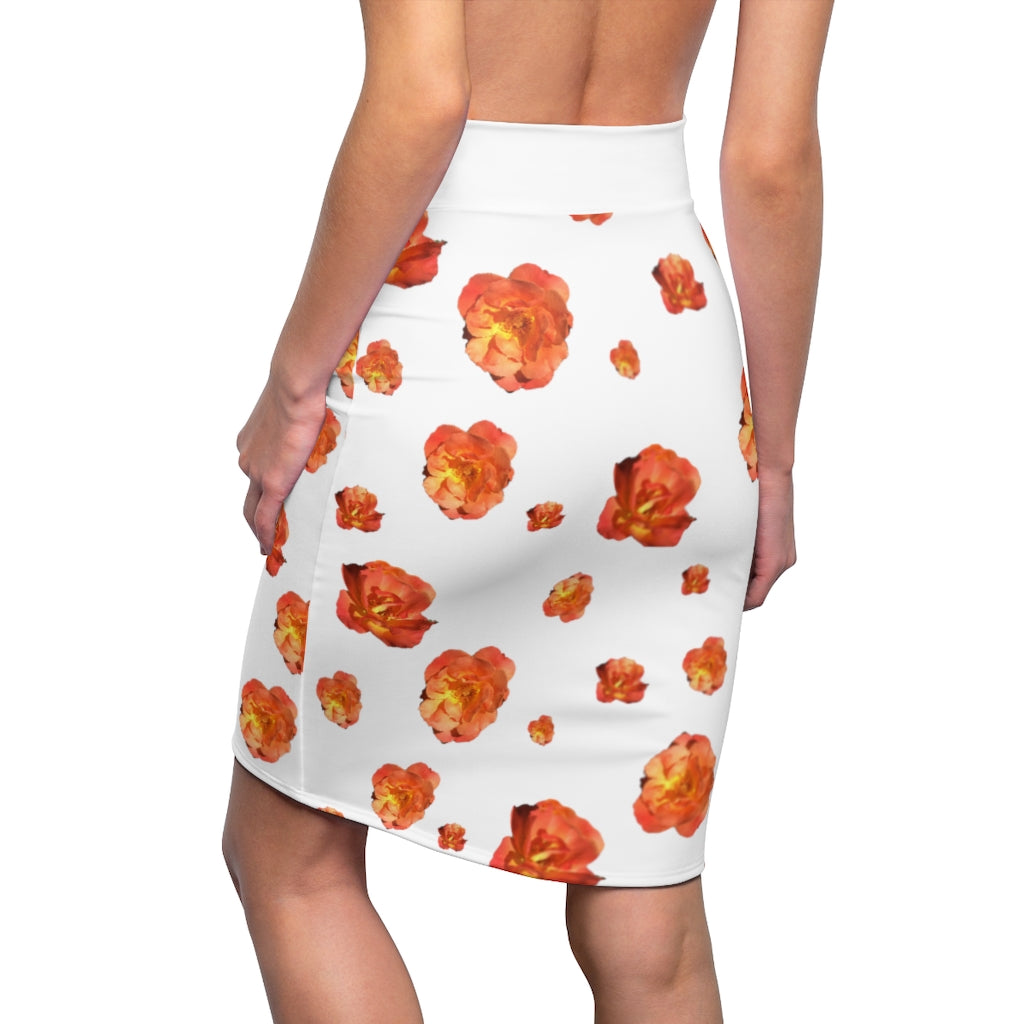 Roses Women's Pencil Skirt - white