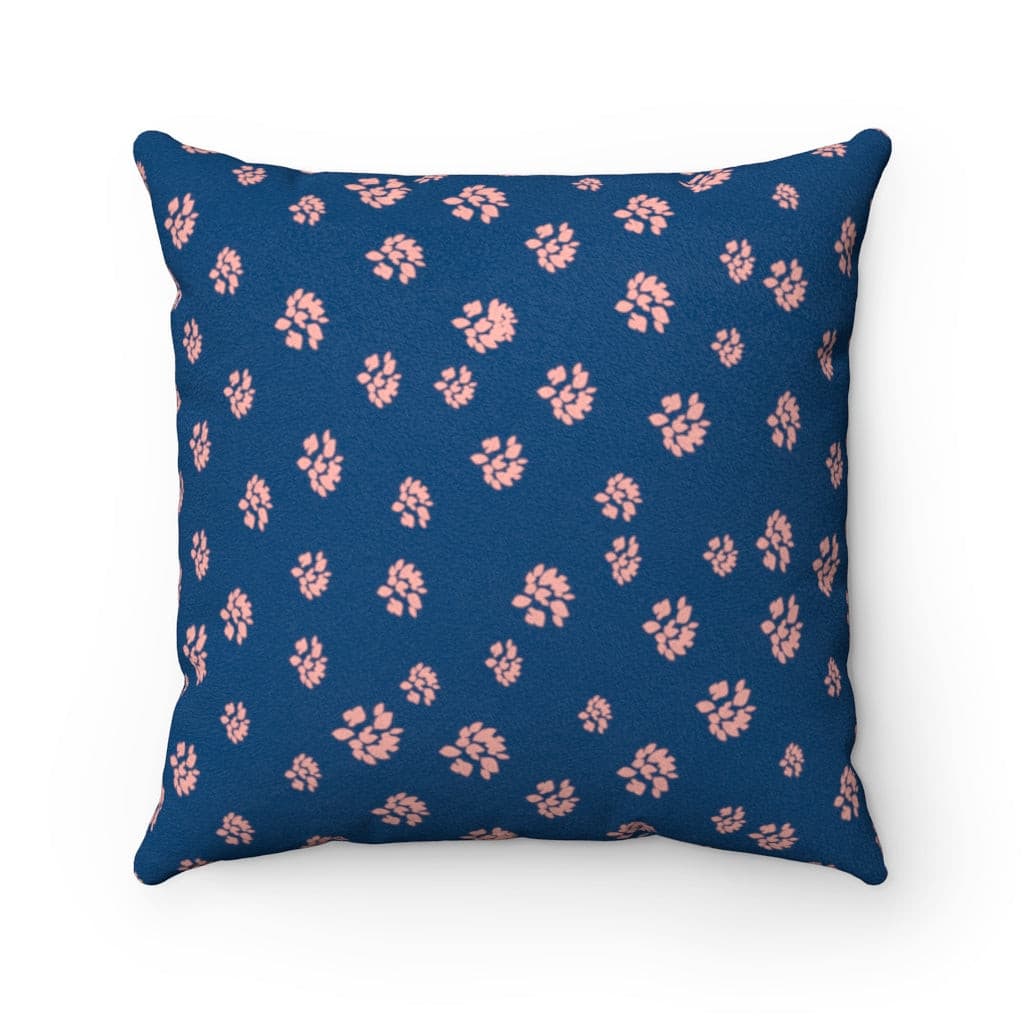 Pink petals on blue Faux Suede Square Pillow