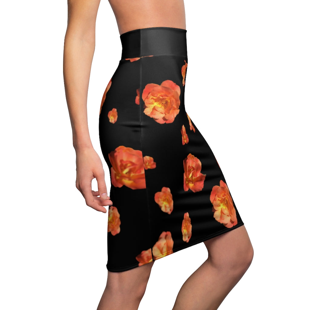 Women's Pencil Skirt - Roses