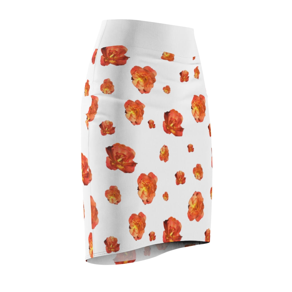 Roses Women's Pencil Skirt - white