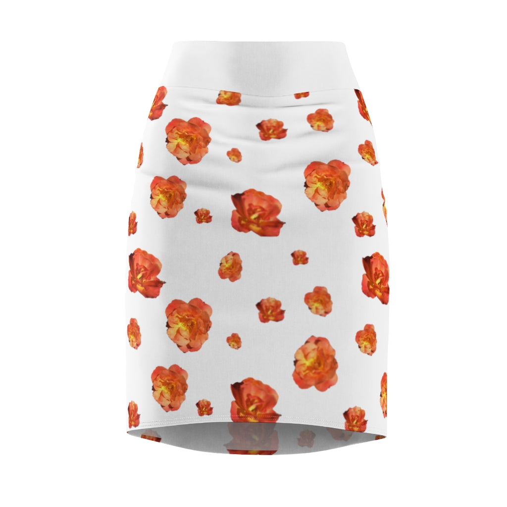 Roses Women's Pencil Skirt - white