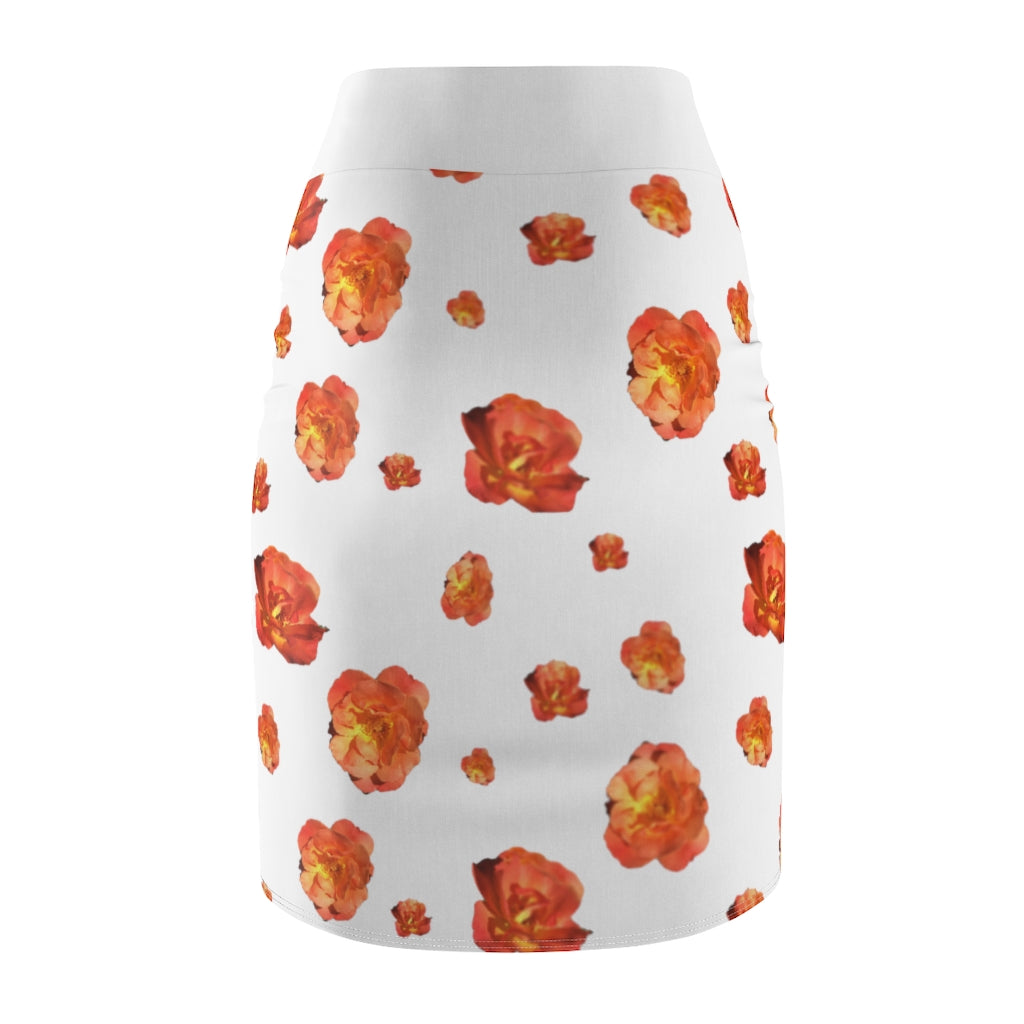 Roses Women's Pencil Skirt - white