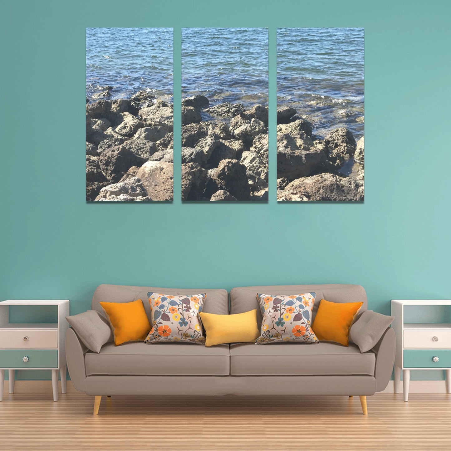 Sea Rocks - Wall Art Framed Canvas Art Prints Set X (3 Pieces) (Made In USA)