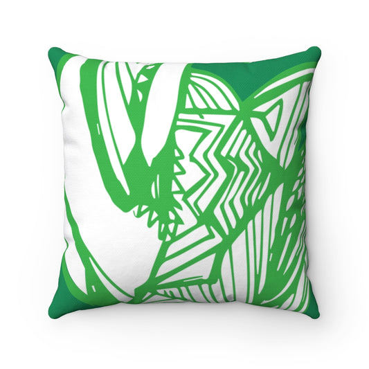 Abtract Art - Line Art -Green Accents Spun Polyester Square Pillow