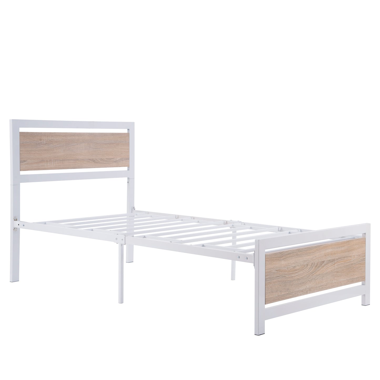 Metal and Wood Bed Frame with Headboard and Footboard  Twin/Full/Queen