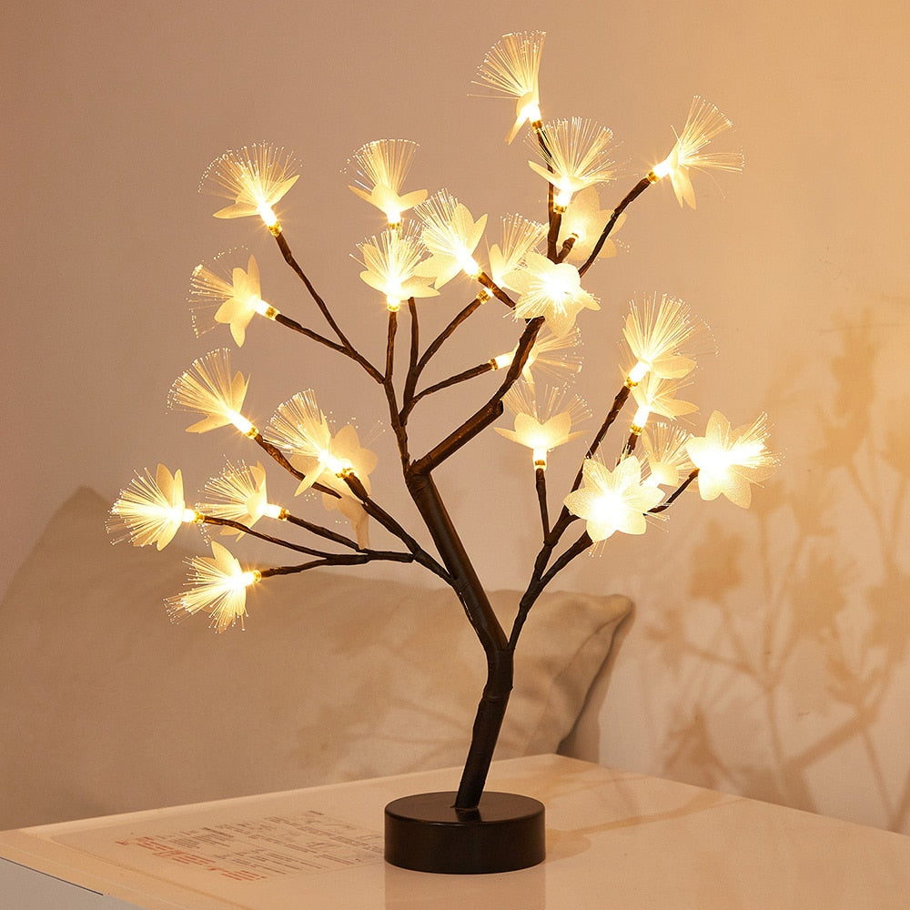 USB Battery Operated LED Table Lamp Rose Flower Bonsai Tree Night Lights Garland Bedroom Decoration Christmas Lights Home Decor