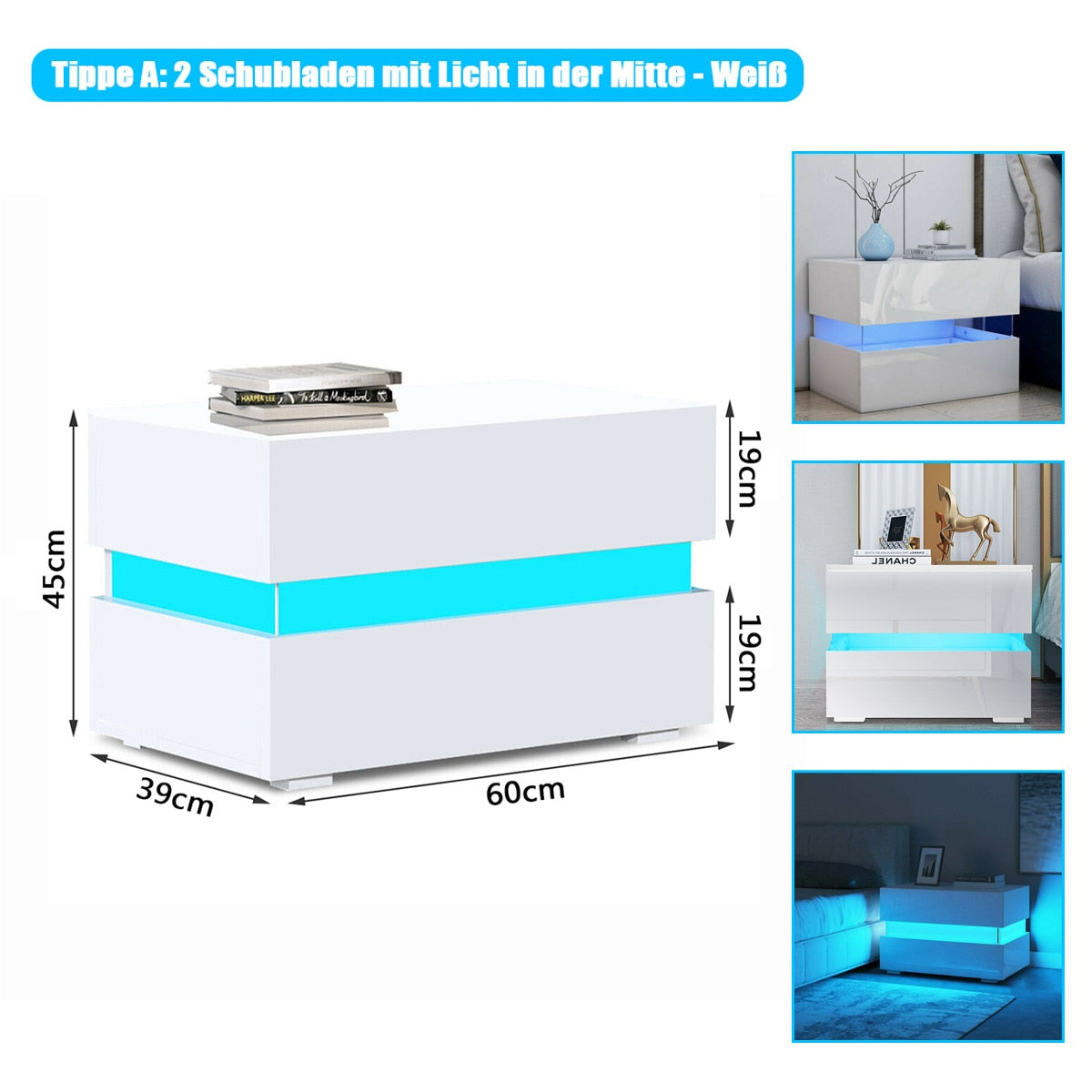 Modern RGB LED Nightstands Bed Side Table Magazine Cabinet Storage Organizer Bedside Table Bedroom Furniture for Night 20 Colors