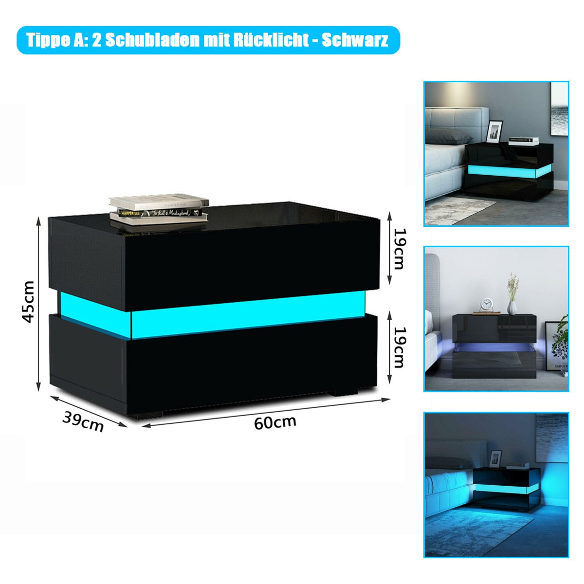 Modern RGB LED Nightstands Bed Side Table Magazine Cabinet Storage Organizer Bedside Table Bedroom Furniture for Night 20 Colors