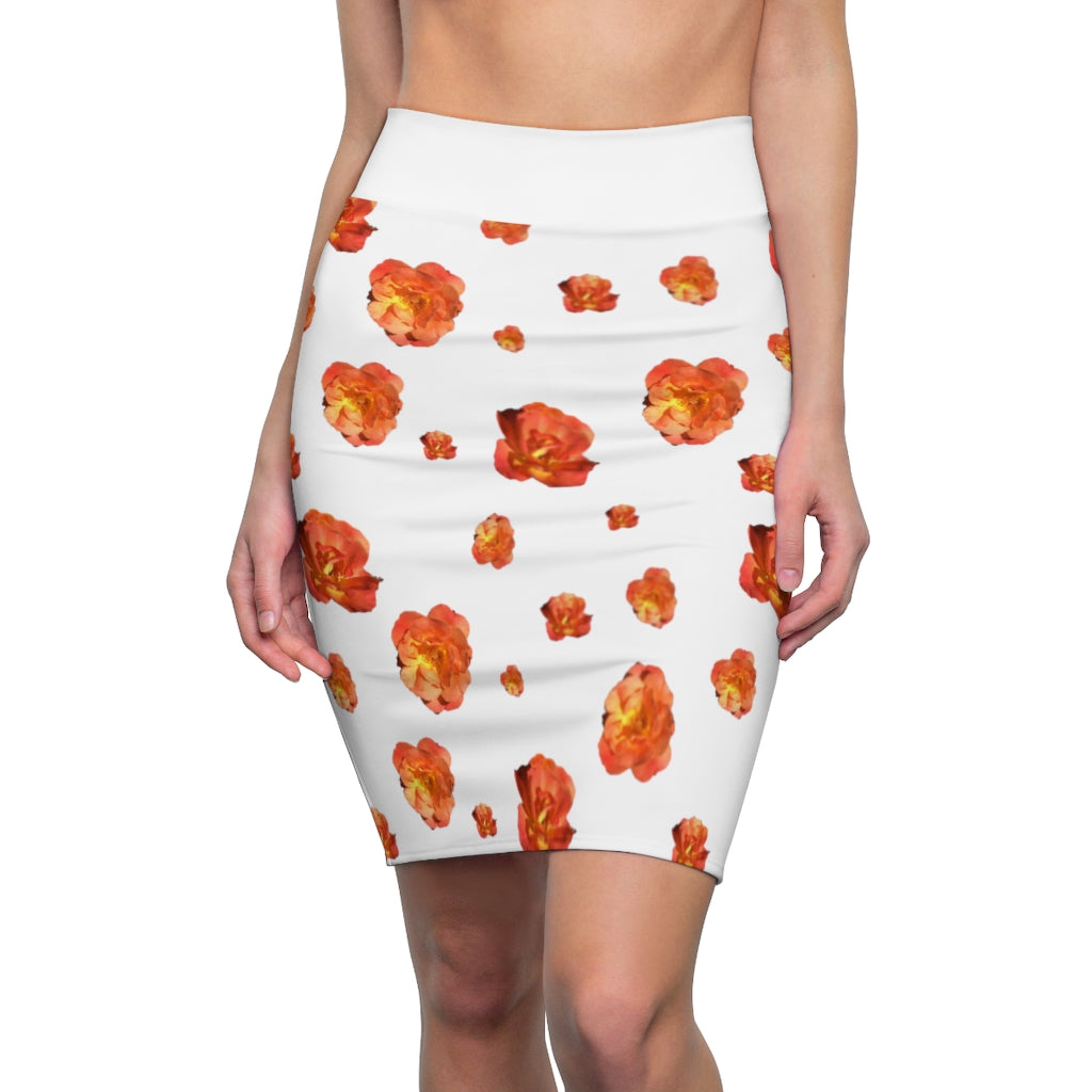 Roses Women's Pencil Skirt - white