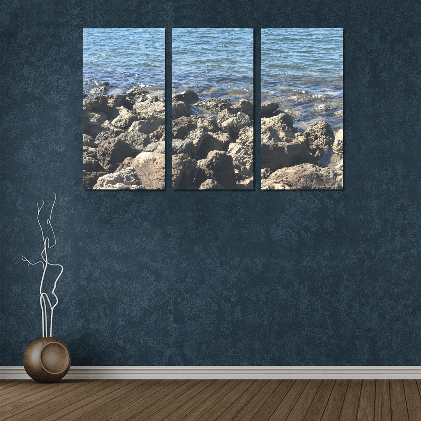 Sea Rocks - Wall Art Framed Canvas Art Prints Set X (3 Pieces) (Made In USA)