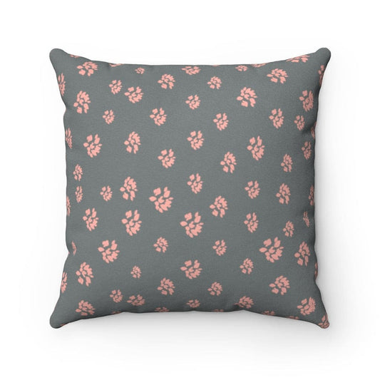 Pink petals on gray Faux Suede Square Pillow