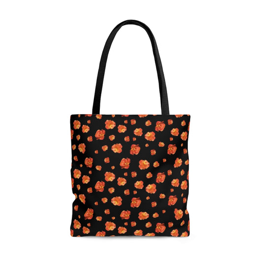 Floral Roses Black Tote Bag