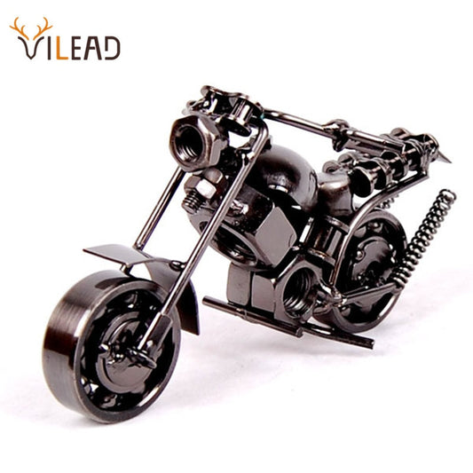 VILEAD 14cm Motorcycle Model Retro Motor Figurine Metal Decoration Handmade Iron Motorbike Prop Vintage Home Decor Kid Toy