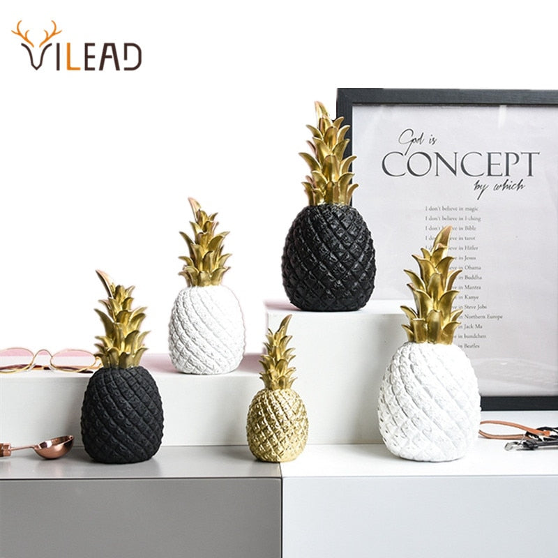 VILEAD 3 Size Resin Pineapple Miniatures Figurines Gold Black White Fruit Model Crafts for Home Decoration