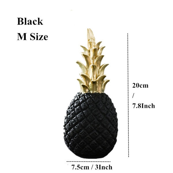 VILEAD 3 Size Resin Pineapple Miniatures Figurines Gold Black White Fruit Model Crafts for Home Decoration