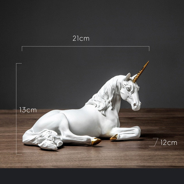 VILEAD Nordic Resin White Unicorn Horse Statue Animal Figurines Modern Home Office Decoration Living Room Fairy Garden Decor