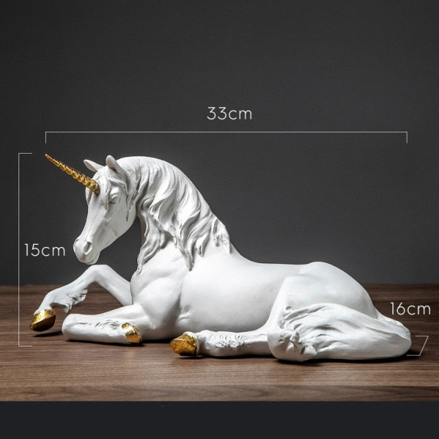 VILEAD Nordic Resin White Unicorn Horse Statue Animal Figurines Modern Home Office Decoration Living Room Fairy Garden Decor