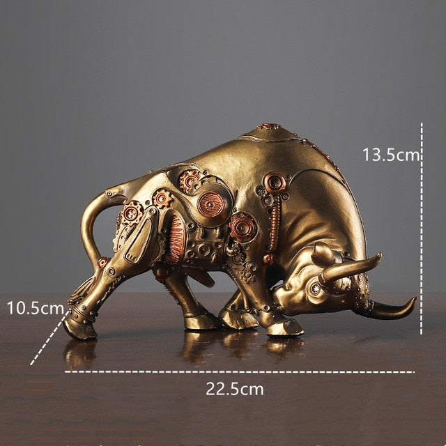 VILEAD Mechanical Style Bull Statue Resin Animal Figurines Decor Living Room Cattle Sculpture Office Decoration Accessories