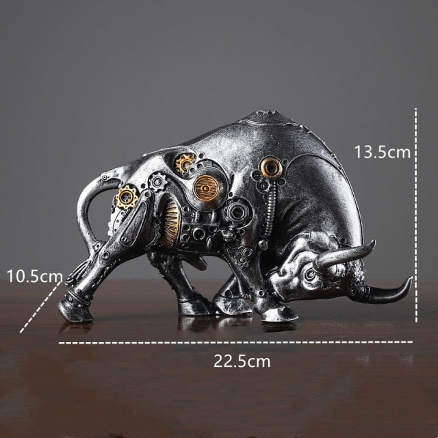 VILEAD Mechanical Style Bull Statue Resin Animal Figurines Decor Living Room Cattle Sculpture Office Decoration Accessories