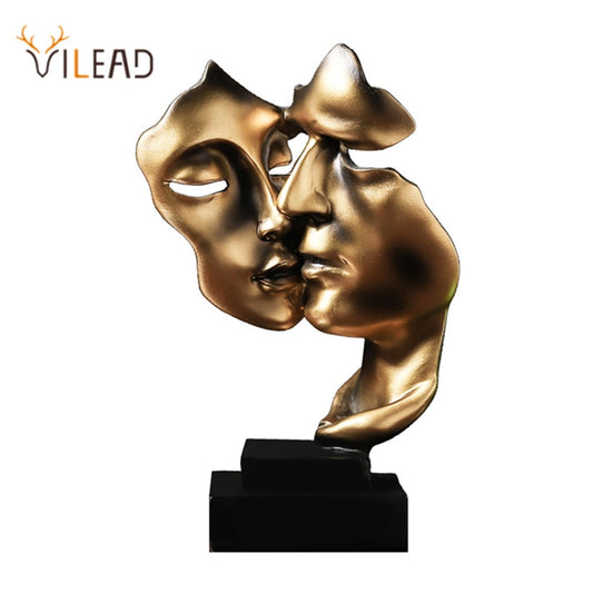 VILEAD Nordic Mask Abstract Statue Resin Golden Figurines Home Decoration Accessories Office Living Room Interior Desktop Decor