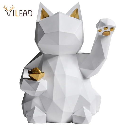 VILEAD 25cm Resin Lucky Cat Statue Nordic Animal Figurine Office Ornaments Living Room Desktop Decoration Home Decor Accessories