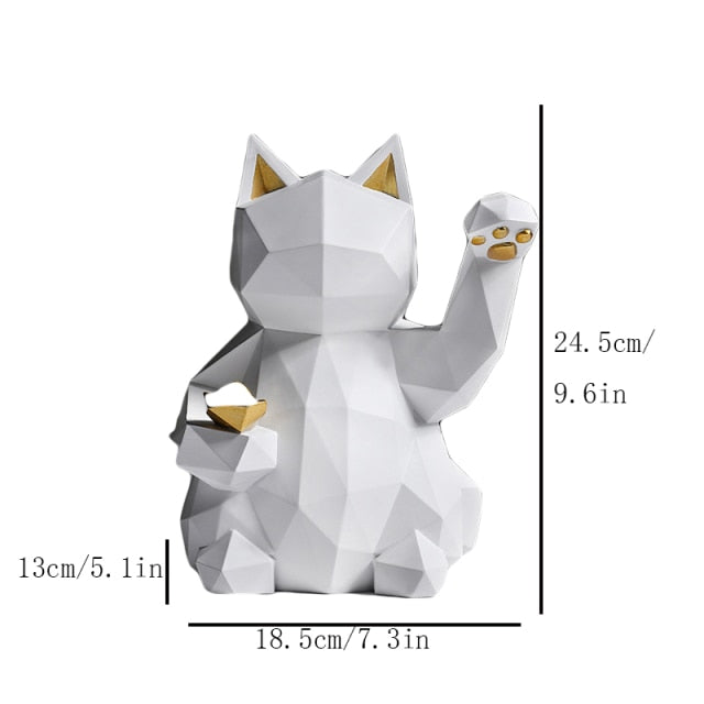 VILEAD 25cm Resin Lucky Cat Statue Nordic Animal Figurine Office Ornaments Living Room Desktop Decoration Home Decor Accessories