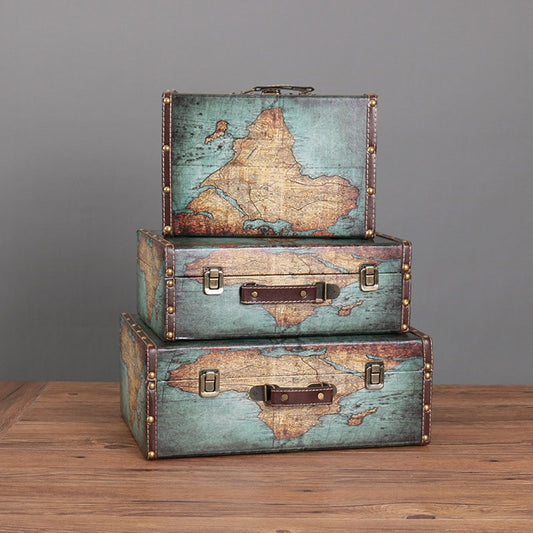 Vintage Wooden Box Suitcase Home Decoration Storage Ornaments Shop Decoration Props Desk Display Furnishings Sundries Holders
