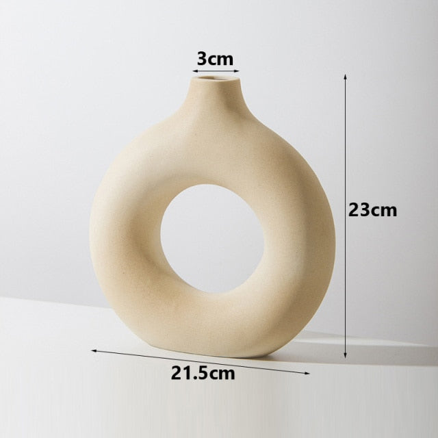 VILEAD Nordic Circular Hollow Ceramic Vase Donuts Flower Pot Home Decoration Accessories Office Desk Living Room Interior Decor