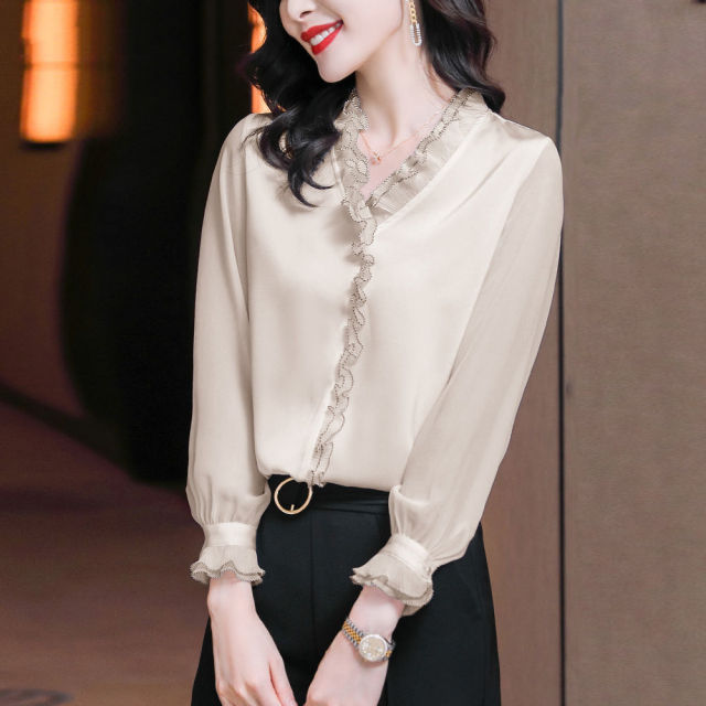 Lace Ruffles Chiffon Shirts Women's Clothing 2021 Autumn Winter New Office Lady Long Sleeve Pullovers Vintage Elegant Blouse 4XL