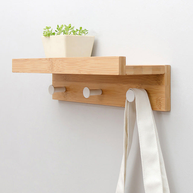 Bamboo Floating Wall-Mounted Rack Coat Hook Rack Towel Hanger Holder European Style Dress Coat Hook Wall Door Hat Hanger